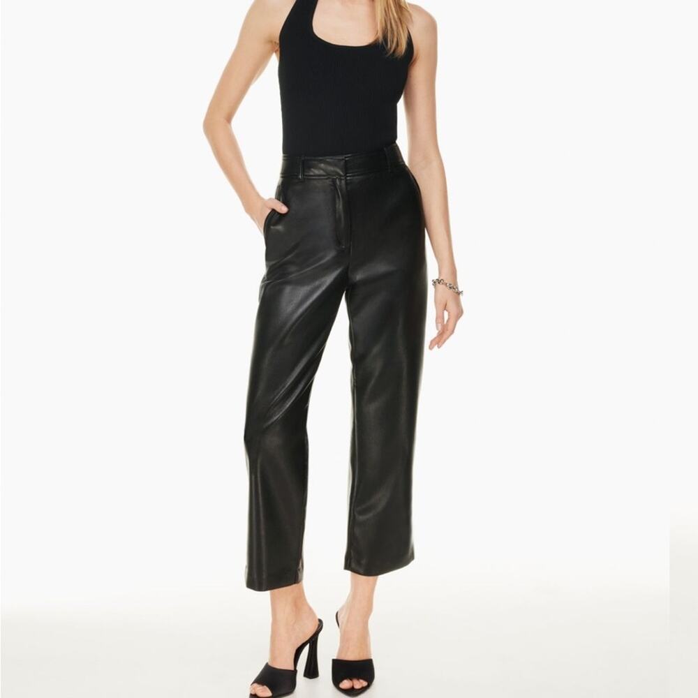 Aritzia Babaton Command Black Vegan Leather Cropped Pants 4